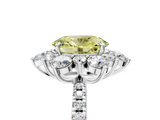 White gold Fancy Yellow Oval  Cut Diamond Floral Halo Pave Band with Prong Setting_42