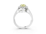 White gold Fancy Yellow Oval Cut Diamond Floral Halo Ring with Pavé Band and Prong Setting_10