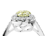 White gold Fancy Yellow Oval Cut Diamond Floral Halo Ring with Pavé Band and Prong Setting_11