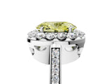 White gold Fancy Yellow Oval Cut Diamond Floral Halo Ring with Pavé Band and Prong Setting_12
