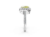 White gold Fancy Yellow Oval Cut Diamond Floral Halo Ring with Pavé Band and Prong Setting_9