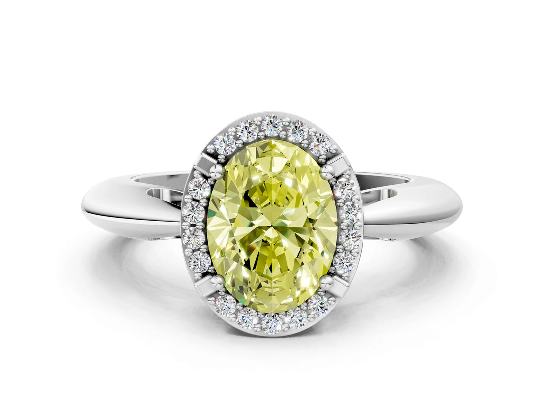 White gold Fancy Yellow Oval  Cut Diamond Halo Engagement Ring with Split Shank and Four-Prong Setting_90