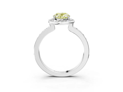 White gold Fancy Yellow Oval Cut Diamond Halo Ring with Bezel Frame and Pavé Band_3