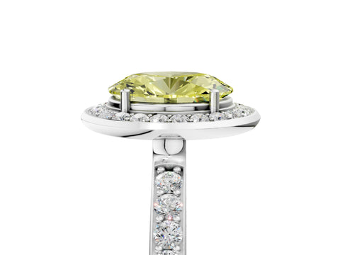 White gold Fancy Yellow Oval Cut Diamond Halo Ring with Bezel Frame and Pavé Band_5