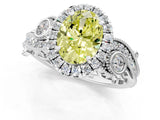 White gold Fancy Yellow Oval Cut Diamond Halo Ring with Milgrain Pavé Band and Four-Prong Setting_83
