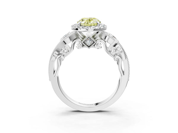 Platinum Oval Halo Engagement Ring Setting for Fancy Yellow Center with Bezel Accents