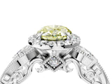 White gold Fancy Yellow Oval Cut Diamond Halo Ring with Milgrain Pavé Band and Four-Prong Setting_86