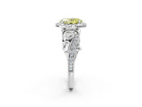 White gold Fancy Yellow Oval Cut Diamond Halo Ring with Milgrain Pavé Band and Four-Prong Setting_86