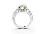 White gold Fancy Yellow Oval Cut Diamond Halo Ring with Milgrain Pavé Band and Four-Prong Setting_87