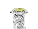 White gold Fancy Yellow Oval Cut Diamond Halo Ring with Milgrain Pavé Band and Four-Prong Setting_89