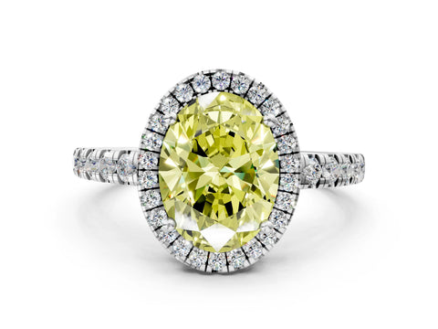 White gold Fancy Yellow Oval Cut Diamond Halo Ring with Pavé Band and Four-Prong Setting_12
