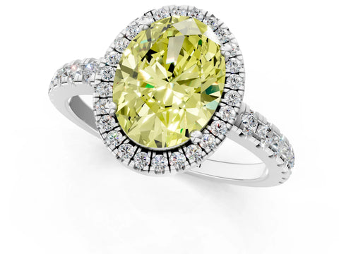 White gold Fancy Yellow Oval Cut Diamond Halo Ring with Pavé Band and Four-Prong Setting_13