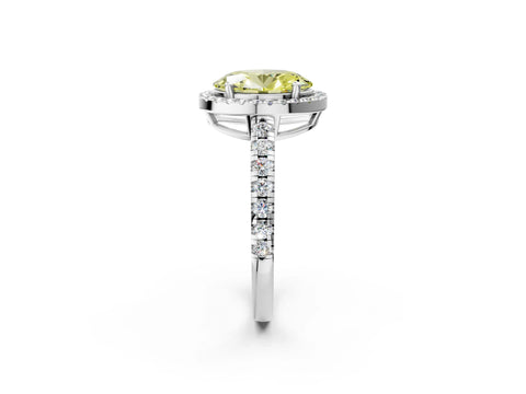 White gold Fancy Yellow Oval Cut Diamond Halo Ring with Pavé Band and Four-Prong Setting_14
