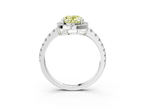 White gold Fancy Yellow Oval Cut Diamond Halo Ring with Pavé Band and Four-Prong Setting_15