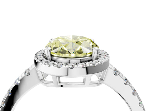 White gold Fancy Yellow Oval Cut Diamond Halo Ring with Pavé Band and Four-Prong Setting_16