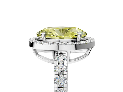 White gold Fancy Yellow Oval Cut Diamond Halo Ring with Pavé Band and Four-Prong Setting_17