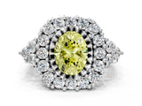White gold Fancy Yellow Oval Cut Diamond Halo Ring with Pavé Band and Four-Prong Setting_53
