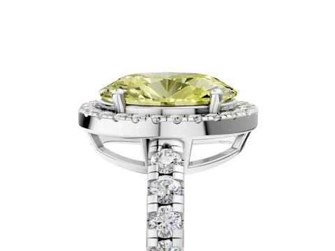 White gold Fancy Yellow Oval Cut Diamond Halo Ring with Pavé Band and Four-Prong Setting_5