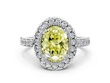 White gold Fancy Yellow Oval Cut Diamond Halo Ring with Pavé Band and Prong Setting_12
