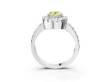 White gold Fancy Yellow Oval Cut Diamond Halo Ring with Pavé Band and Prong Setting_15