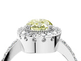 White gold Fancy Yellow Oval Cut Diamond Halo Ring with Pavé Band and Prong Setting_16