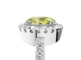White gold Fancy Yellow Oval Cut Diamond Halo Ring with Pavé Band and Prong Setting_17
