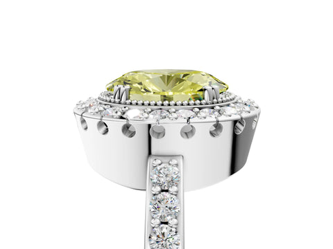 White gold Fancy Yellow Oval Cut Diamond Halo Ring with Pavé Band and Prong Setting_17
