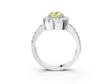White gold Fancy Yellow Oval Cut Diamond Halo Ring with Pavé Band and Prong Setting_3