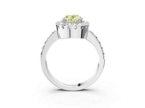 White gold Fancy Yellow Oval Cut Diamond Halo Ring with Pavé Band and Prong Setting_3