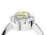 White gold Fancy Yellow Oval Cut Diamond Halo Ring with Pavé Band and Prong Setting_4