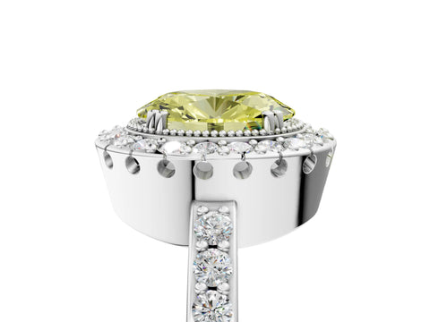 White gold Fancy Yellow Oval Cut Diamond Halo Ring with Pavé Band and Prong Setting_5