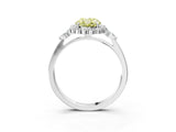 White gold Fancy Yellow Oval Cut Diamond Halo Ring with Pear Side Stones and Prong Setting_93