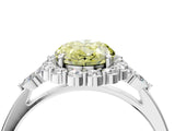 White gold Fancy Yellow Oval Cut Diamond Halo Ring with Pear Side Stones and Prong Setting_94