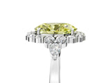 White gold Fancy Yellow Oval Cut Diamond Halo Ring with Pear Side Stones and Prong Setting_95