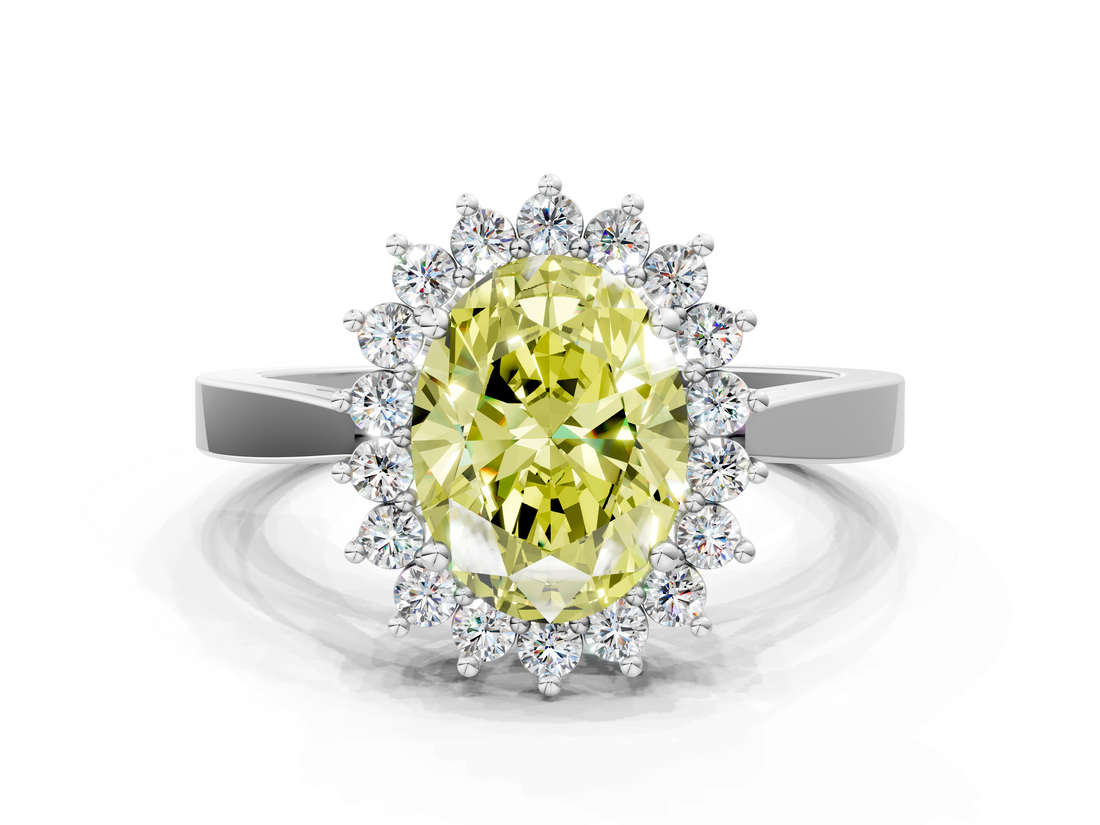White gold Fancy Yellow Oval  Cut Diamond Halo Ring with Round Brilliant Halo and Solitaire Band_73
