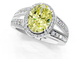 White gold Fancy Yellow Oval Cut Diamond Halo Ring with Split Shank Pavé Band and Four-Prong Setting_13