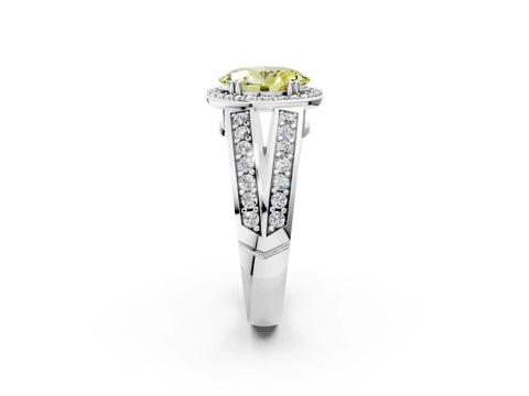 White gold Fancy Yellow Oval Cut Diamond Halo Ring with Split Shank Pavé Band and Four-Prong Setting_14