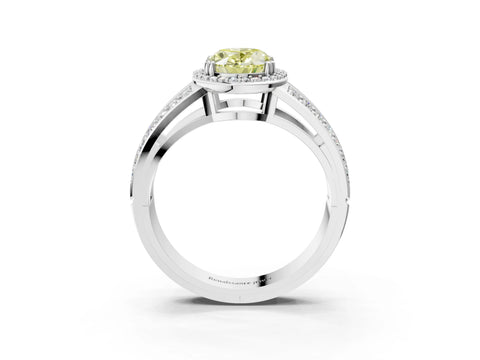 White gold Fancy Yellow Oval Cut Diamond Halo Ring with Split Shank Pavé Band and Four-Prong Setting_15