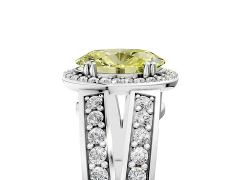 White gold Fancy Yellow Oval Cut Diamond Halo Ring with Split Shank Pavé Band and Four-Prong Setting_17