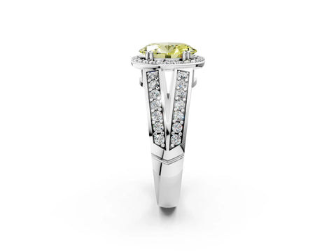 White gold Fancy Yellow Oval Cut Diamond Halo Ring with Split Shank Pavé Band and Four-Prong Setting_2