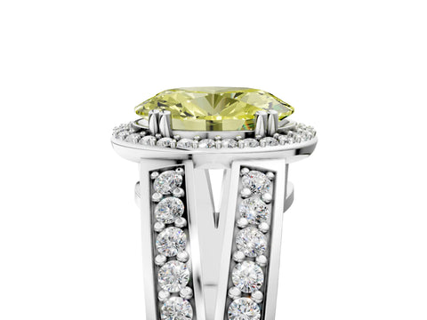 White gold Fancy Yellow Oval Cut Diamond Halo Ring with Split Shank Pavé Band and Four-Prong Setting_5