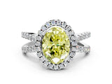White gold Fancy Yellow Oval Cut Diamond Halo Ring with Split Shank Pavé Band and Prong Setting_80