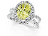 White gold Fancy Yellow Oval Cut Diamond Halo Ring with Split Shank Pavé Band and Prong Setting_81