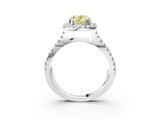 White gold Fancy Yellow Oval Cut Diamond Halo Ring with Split Shank Pavé Band and Prong Setting_82