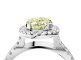 White gold Fancy Yellow Oval Cut Diamond Halo Ring with Split Shank Pavé Band and Prong Setting_84