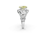 White gold Fancy Yellow Oval Cut Diamond Halo Ring with Split Shank and Bezel Accents and Four-Prong Setting_2