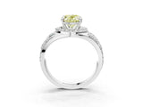 White gold Fancy Yellow Oval Cut Diamond Halo Ring with Split Shank and Bezel Accents and Four-Prong Setting_3