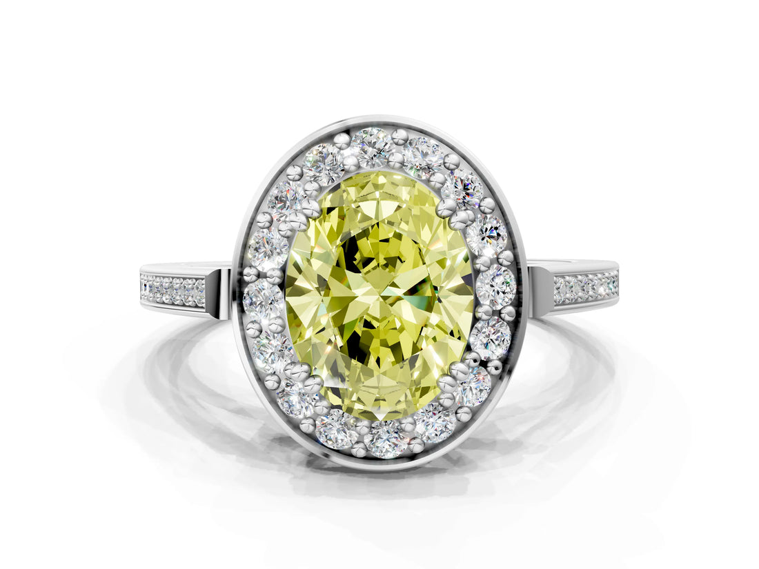 White gold Fancy Yellow Oval Cut Diamond Halo Ring with Split Shank and Four-Prong Setting_58
