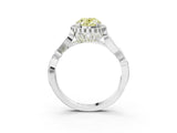 White gold Fancy Yellow Oval Cut Diamond Halo Ring with Vintage Split Shank and Four-Prong Setting_100