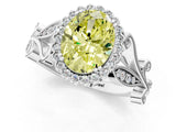 White gold Fancy Yellow Oval Cut Diamond Halo Ring with Vintage Split Shank and Four-Prong Setting_98